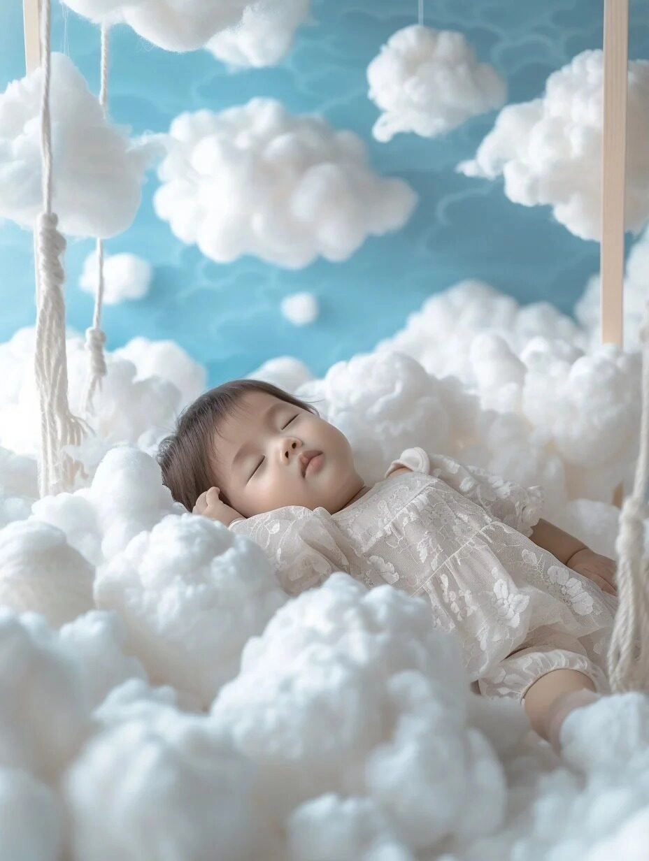 Nằm giữa những đám mây trắng, giấc ngủ bình yên như cổ tích.