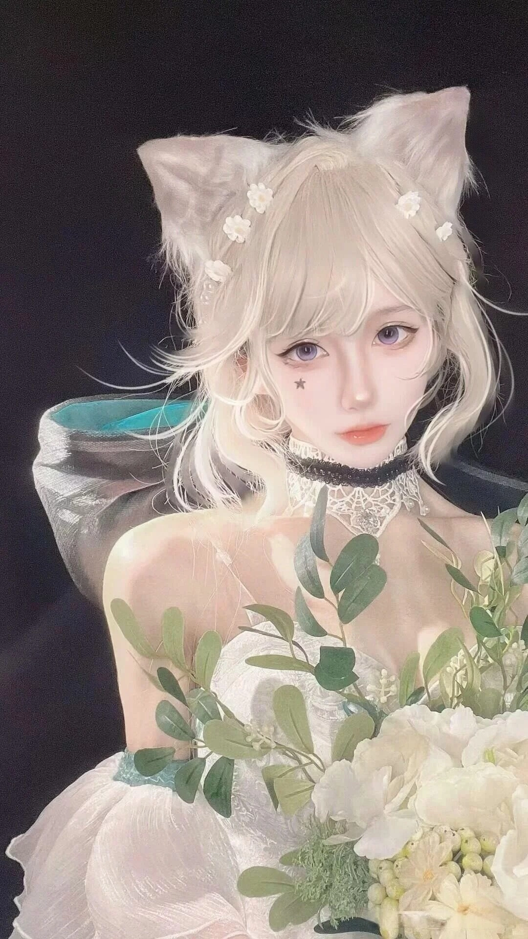 Váy trắng hở ngực còn tay cầm bó hoa tươi, cô nàng hóa thân ấn tượng.